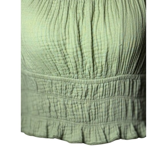 Altard State Womens S Green Peasant Blouse Boho Lace Crop Top Smocked Back Tie - Picture 3 of 10